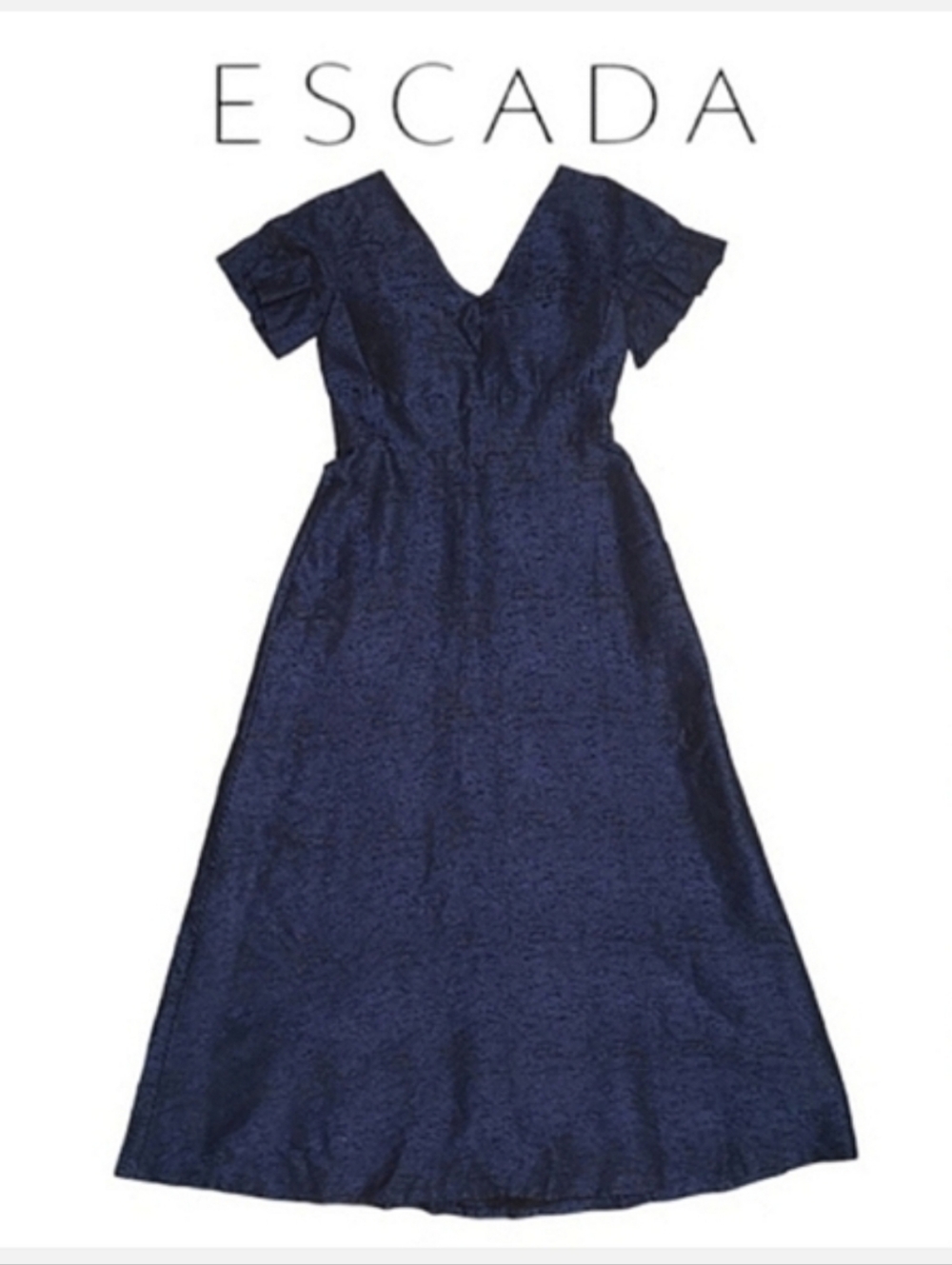 ESCADA Vintage Navy Brocade Gown A-line Blue Night Sz 38 US M Quiet Luxury